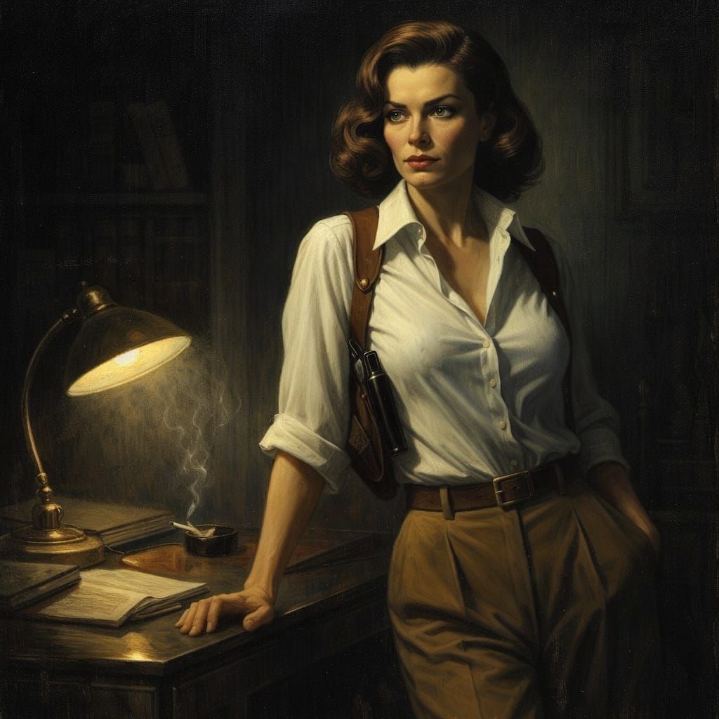 Pulp Illustration of a Noir Detective's Office