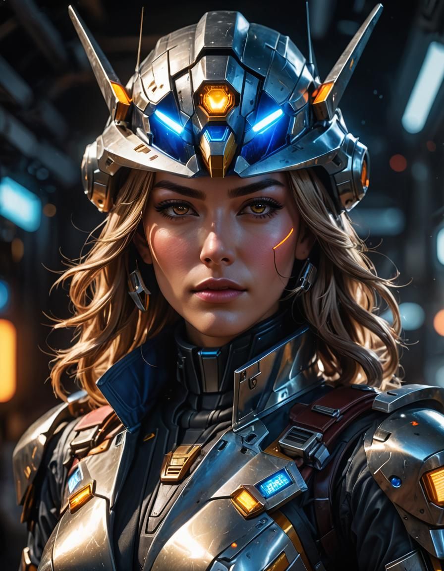 Space Cowgirl wearing a trench coat and cowboy hat and a mec...