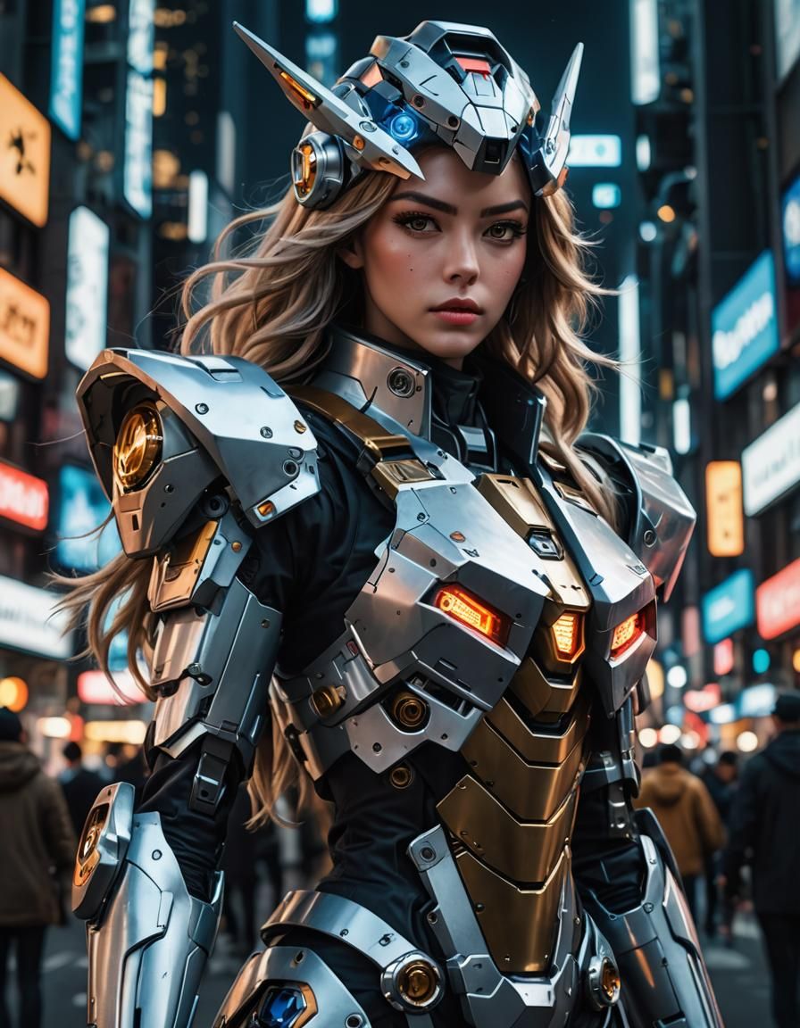 Space Cowgirl wearing a trench coat and cowboy hat and a mec...