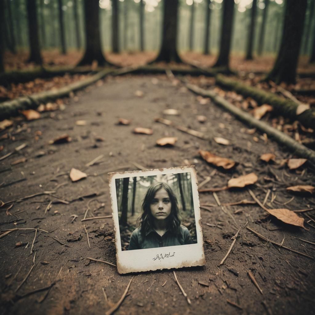 Macro Polaroid of 1970s Girl in Forest