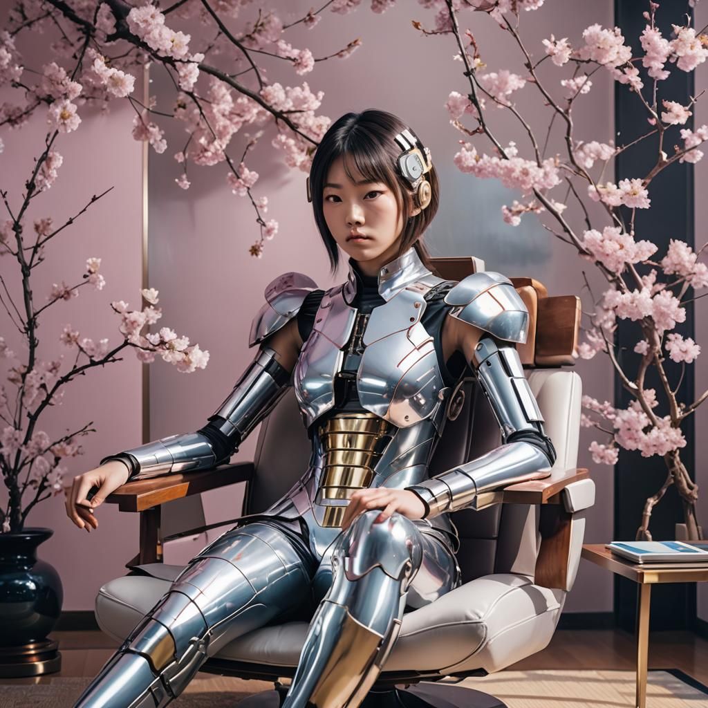 Elegant Cyborg Woman in 2080s Tokyo Apartment