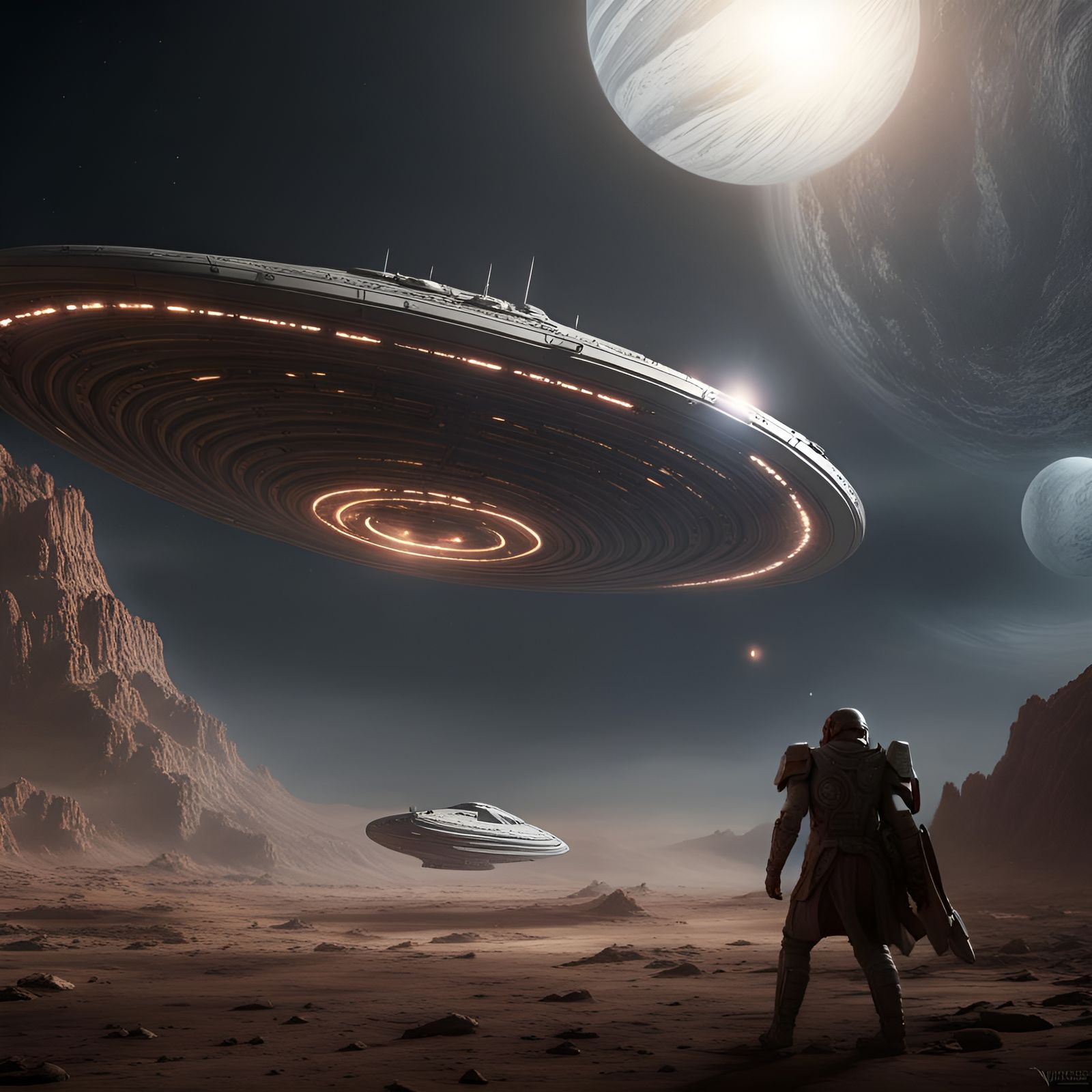 Battlestar Starship Prepares for Jupiter Battle