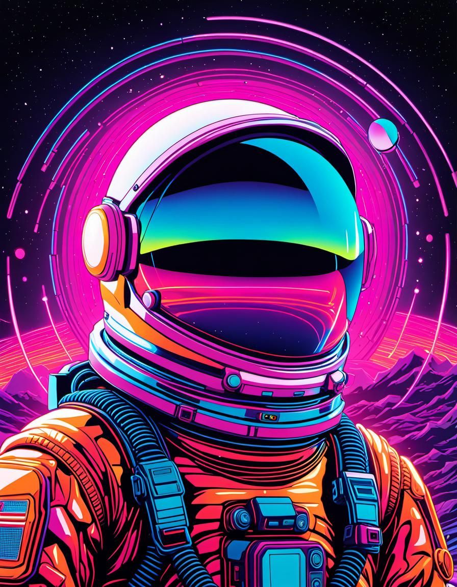 Vaporwave Spacesuit in Neon Digital Art Style