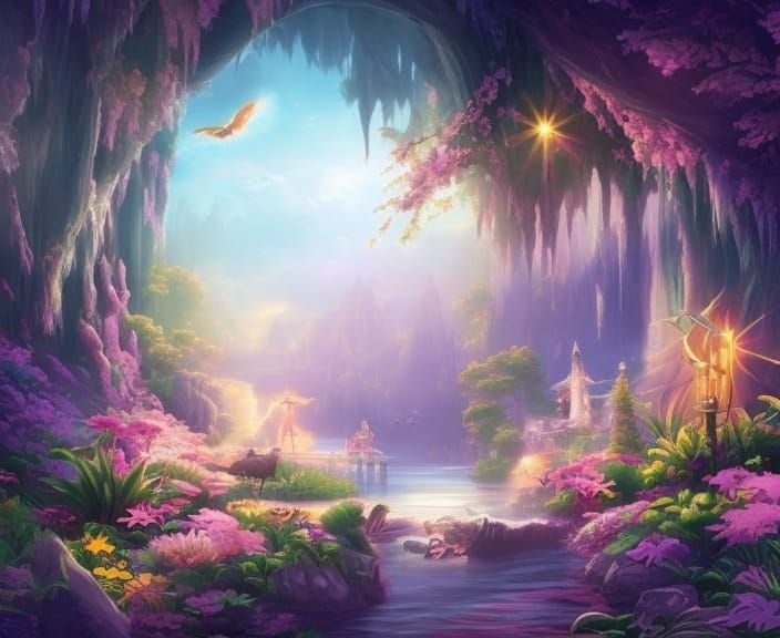 Luminescent Paradise Garden Digital Painting