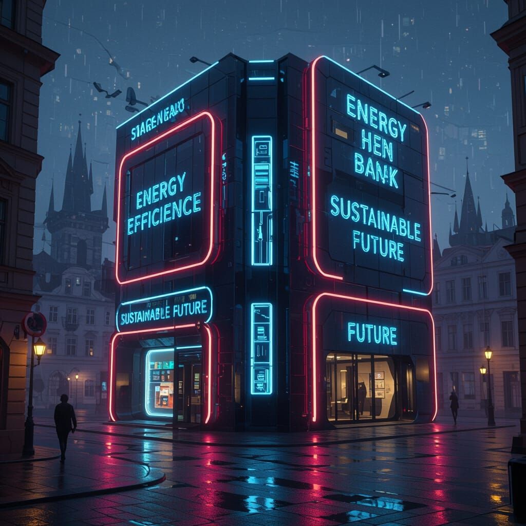 Cyberpunk Smart Bank Building in Prague