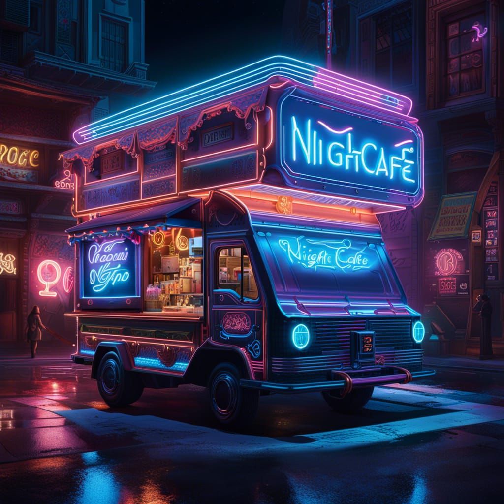 Neon Shop Truck in Moonlit City-Space
