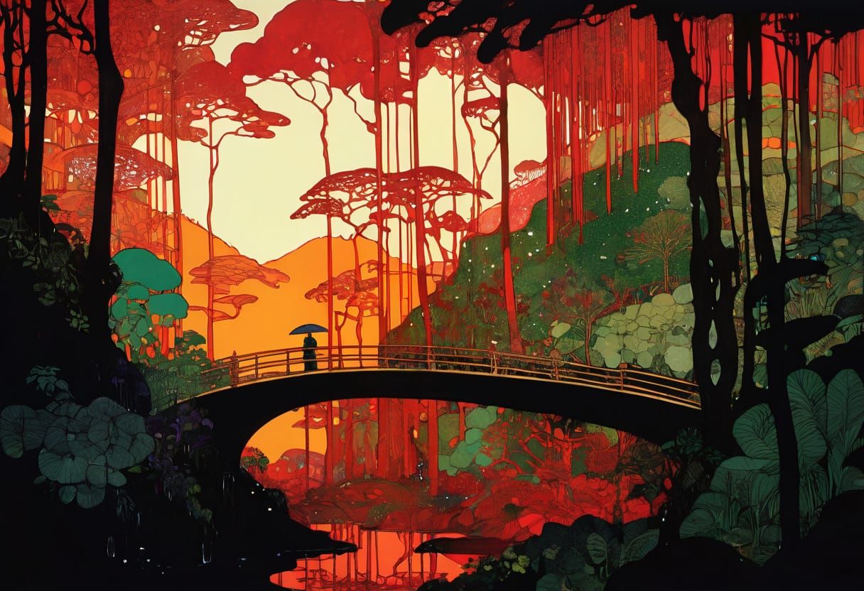 Vibrant Rainforest in Organic Line Art Style