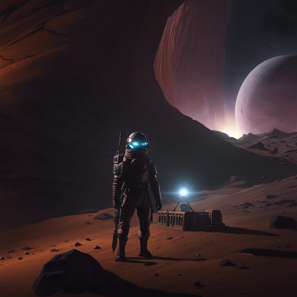 Sinister Cyberpunk Mummy in Lovecraftian Space Tomb