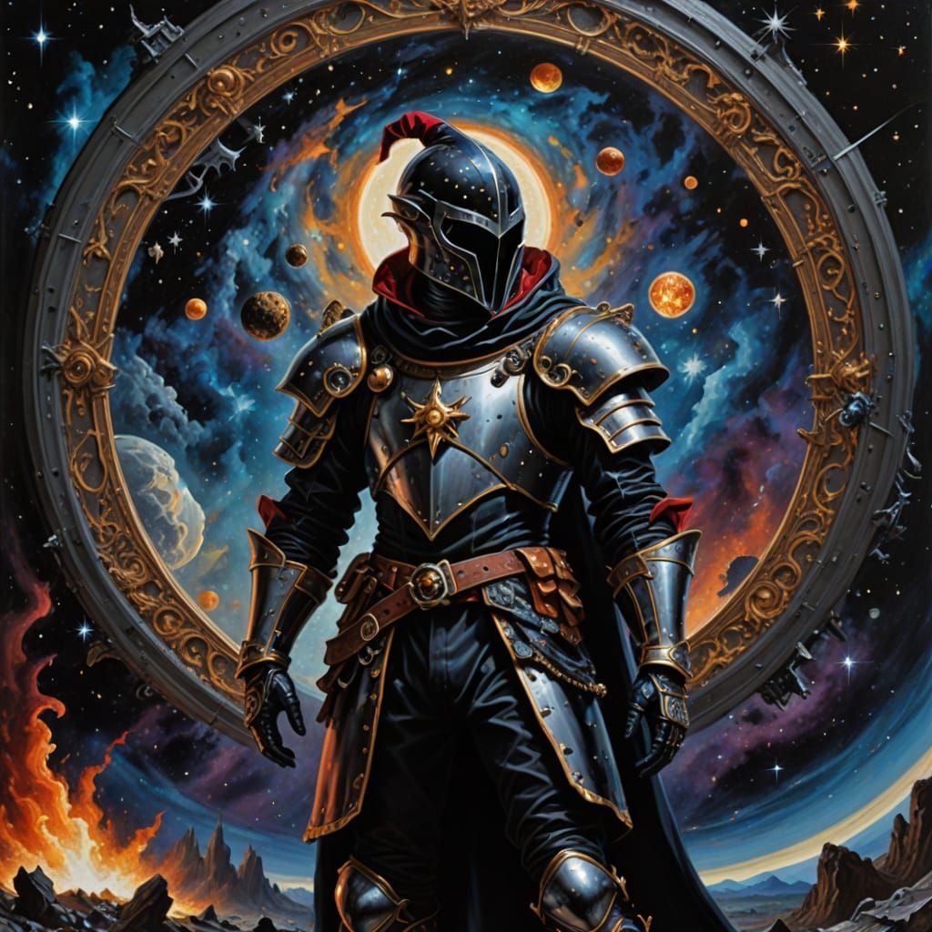 Surreal Baroque Jester Surrounded by Cosmic Majesty