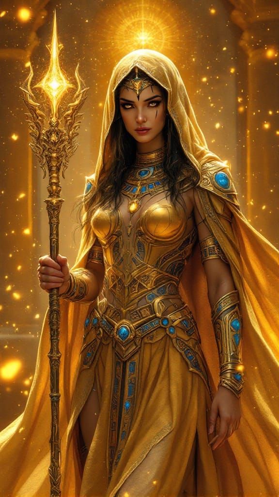 Majestic Golden Pharaoh Mage in Ancient Egyptian Splendor