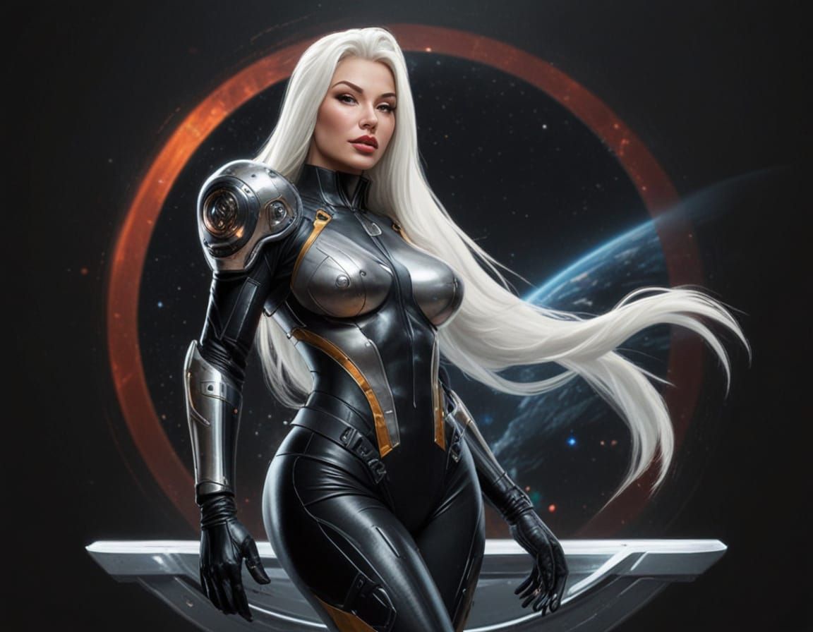 Muscular Space Vixen in Skin-Tight Uniform
