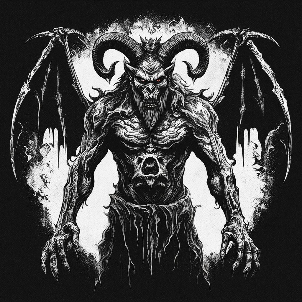 Demonic Devil Enemy of the Dark Age in Black and White