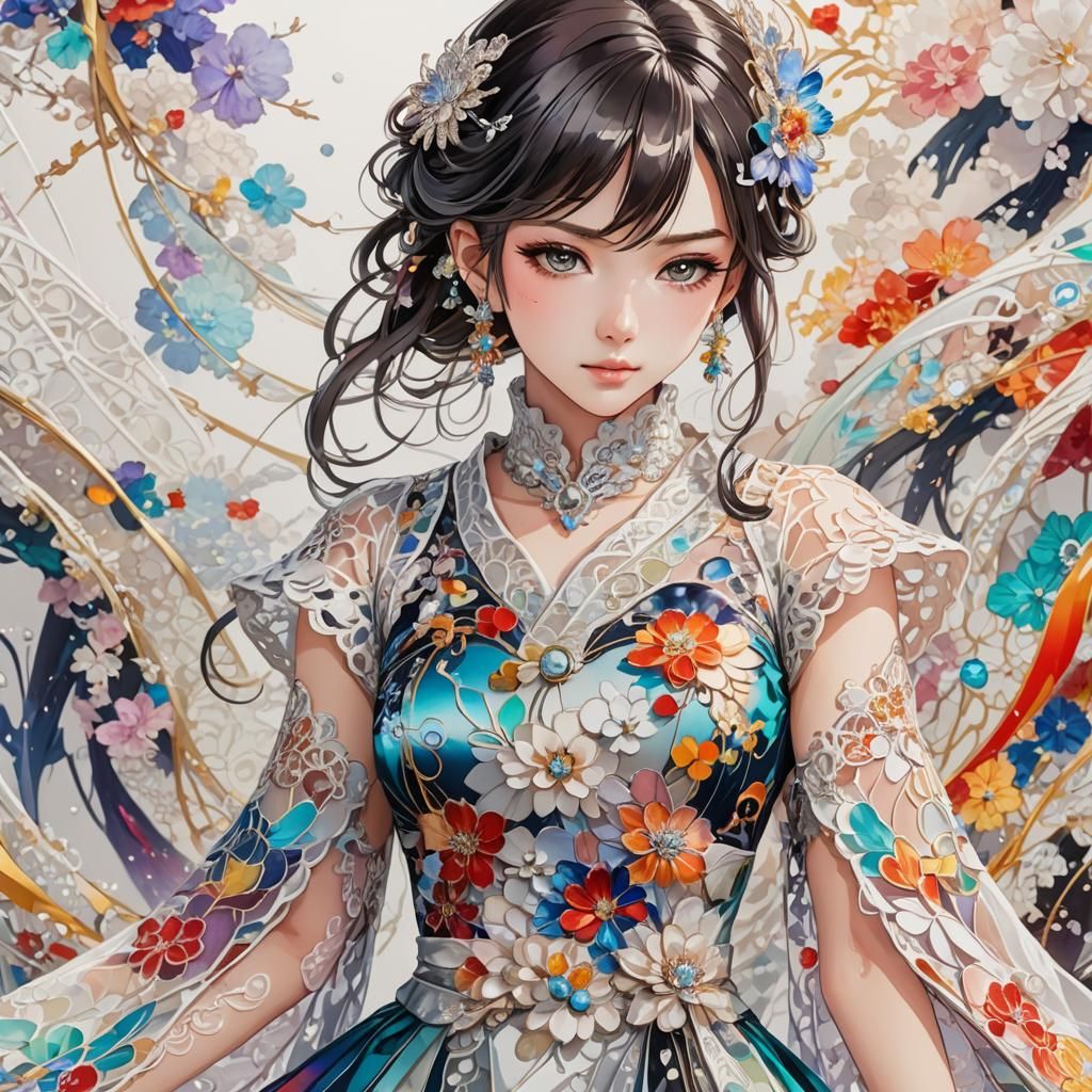 Elegant dress anime drawn realistic splendid distinctive, ca...