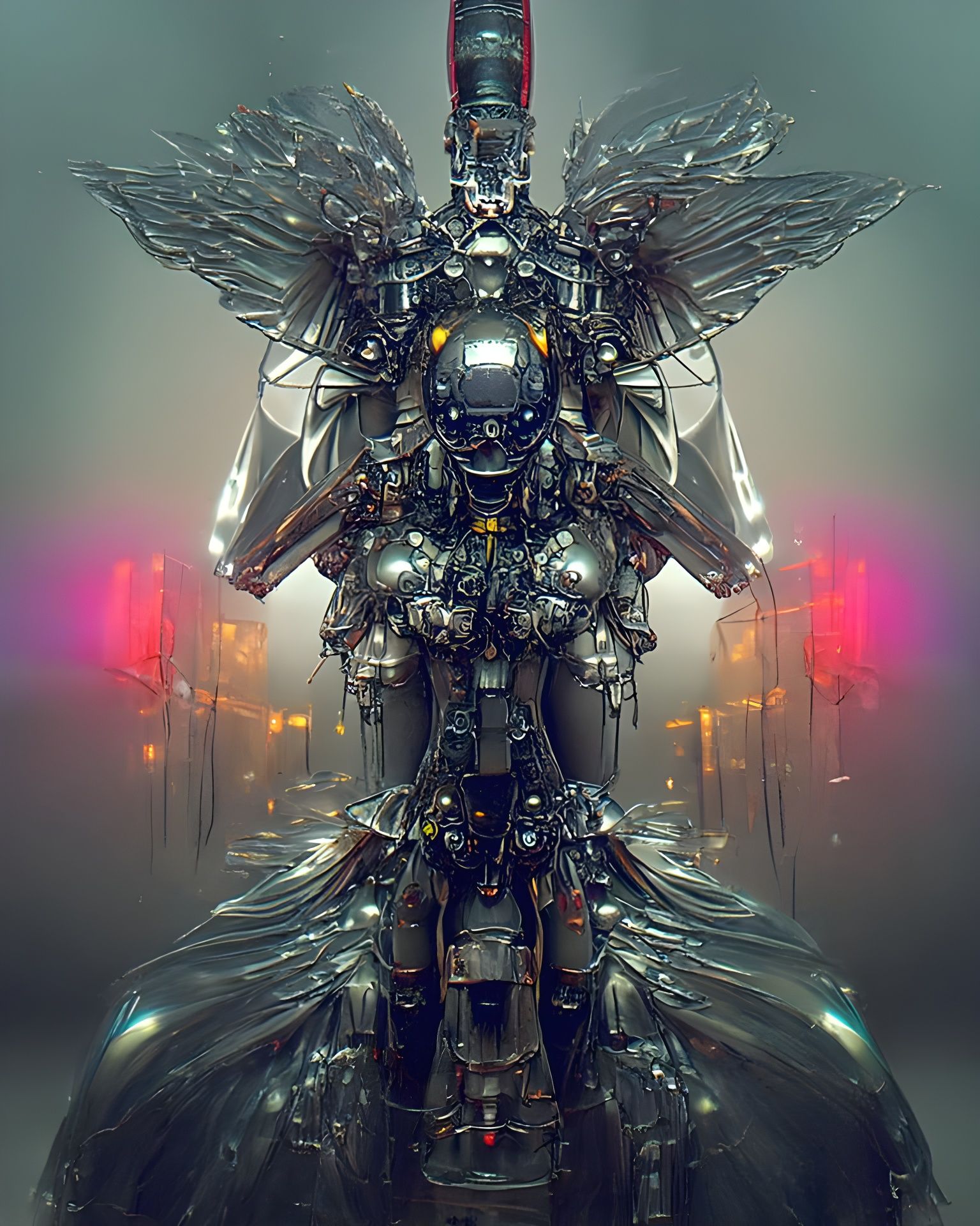Cyberpunk Mecha Angel in Metallic Style