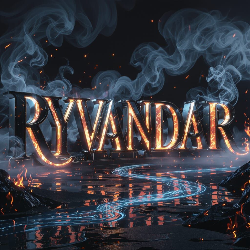 Epic Fantasy Ryvandar 3D Metallic Letters with Mystical Fog