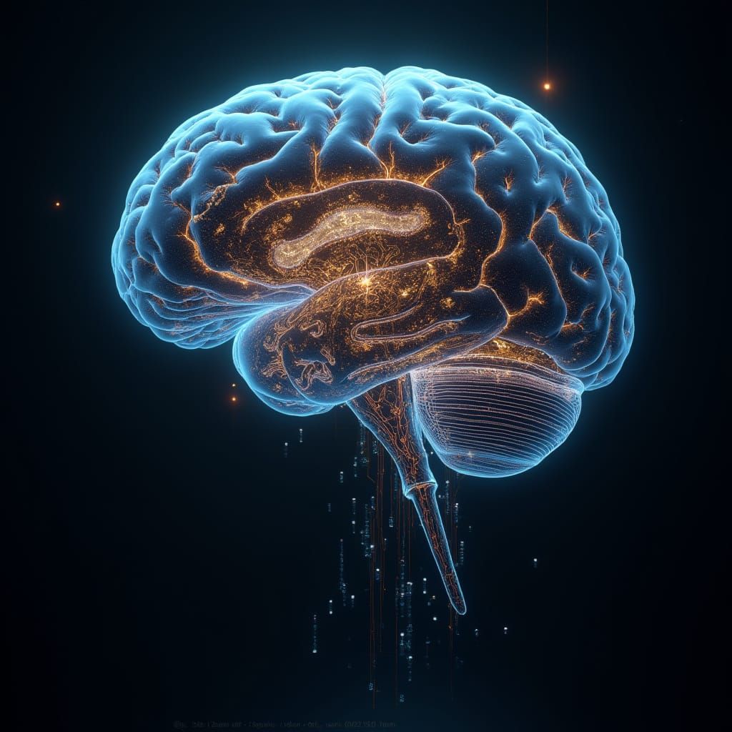 Neural Network Brain with Golden Circuits in Futuristic Biom...