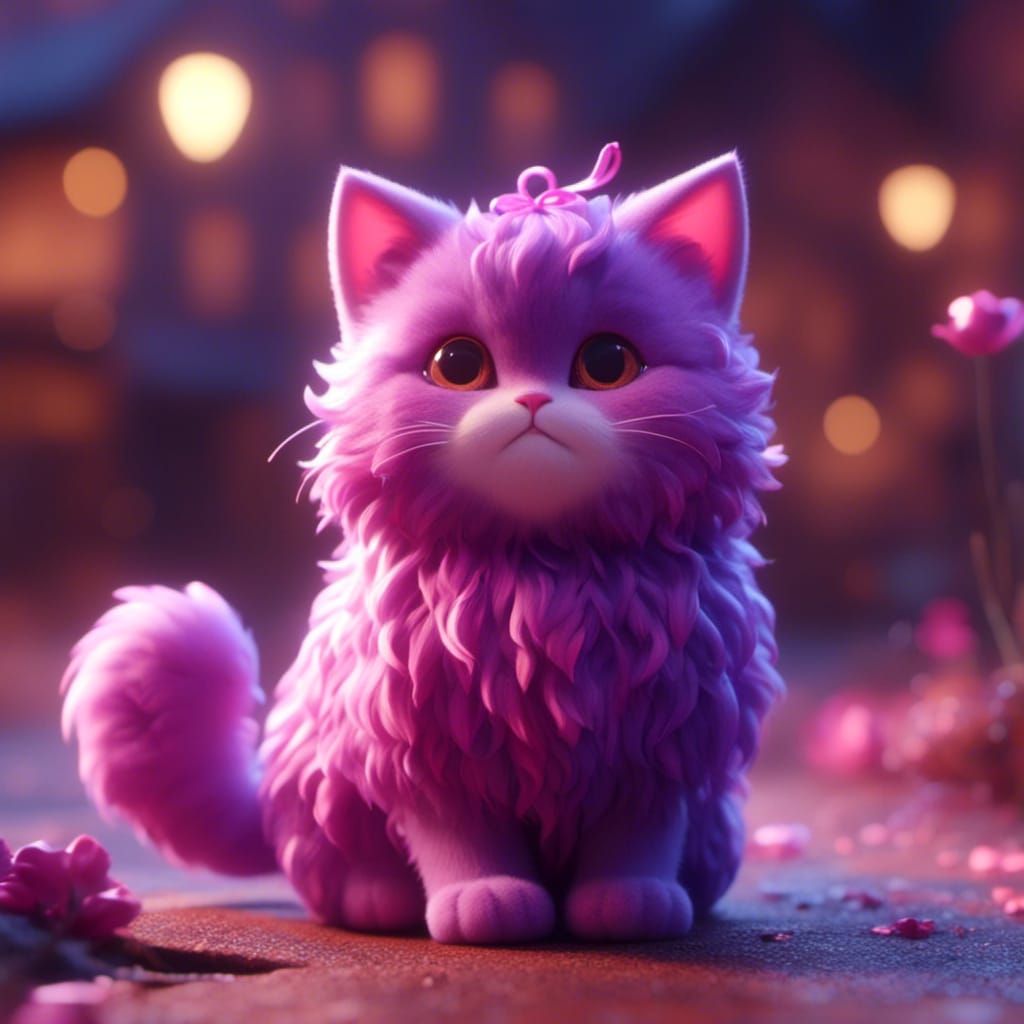 Cute Kawaii Cat in 3D Anime Style