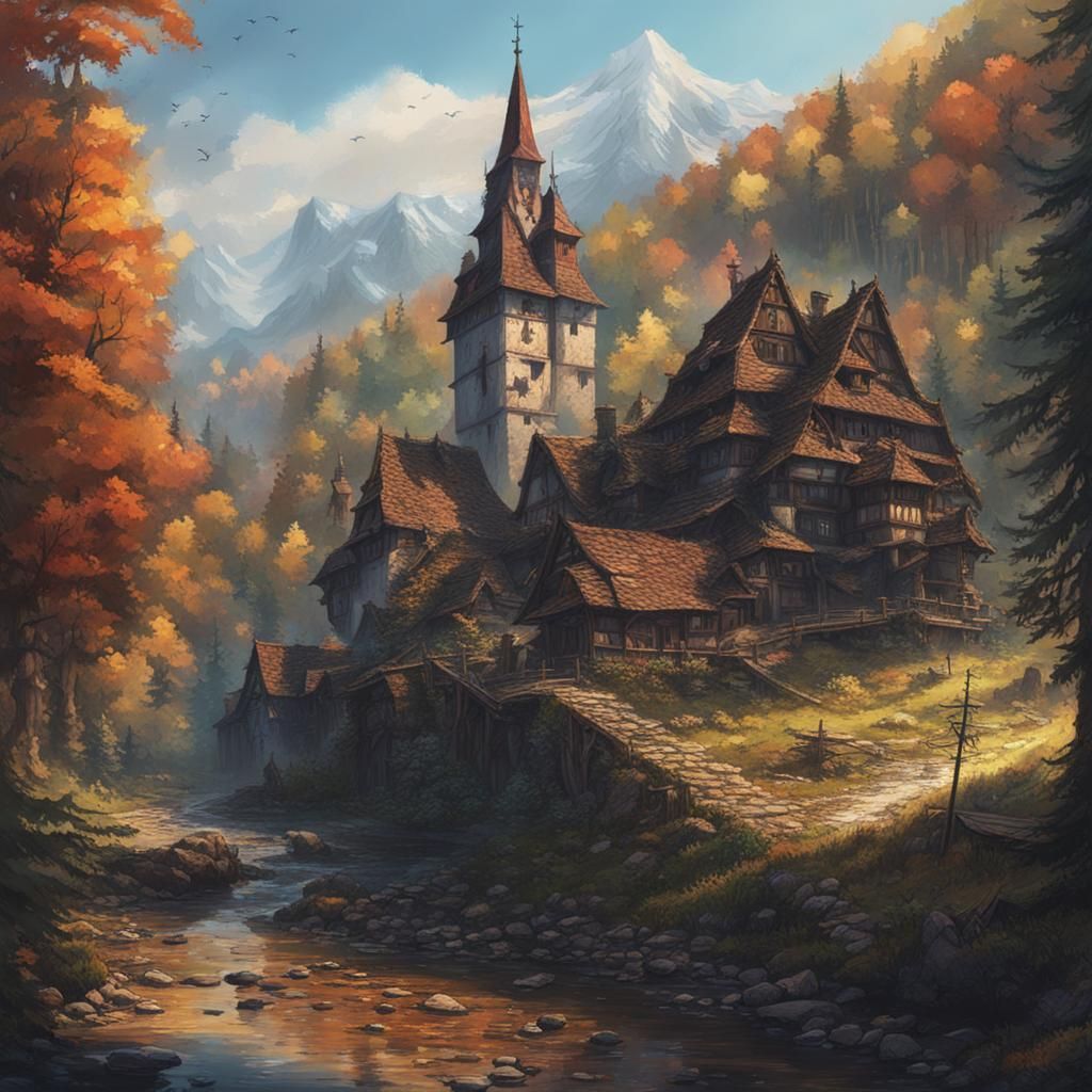 Fairytale Transylvania Landscape in Cel-Shaded Style