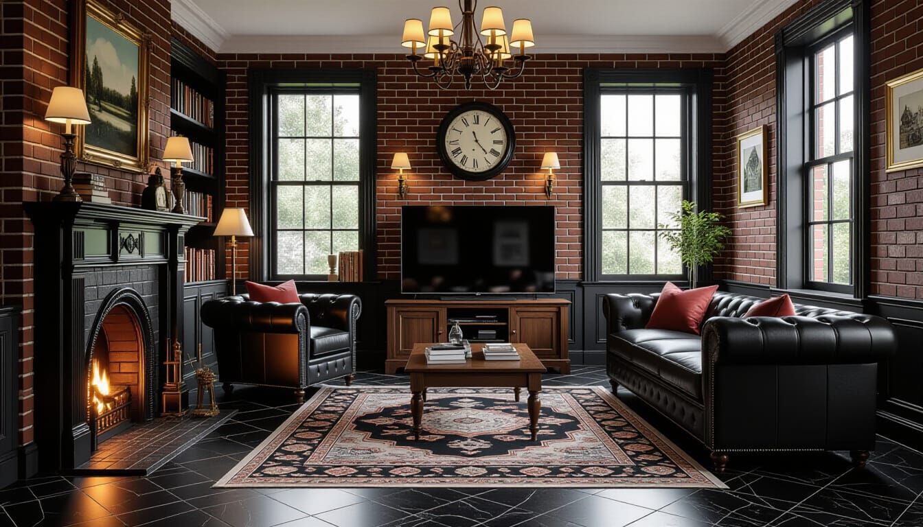 Vibrant Victorian Living Room with Fireplace and Sofa