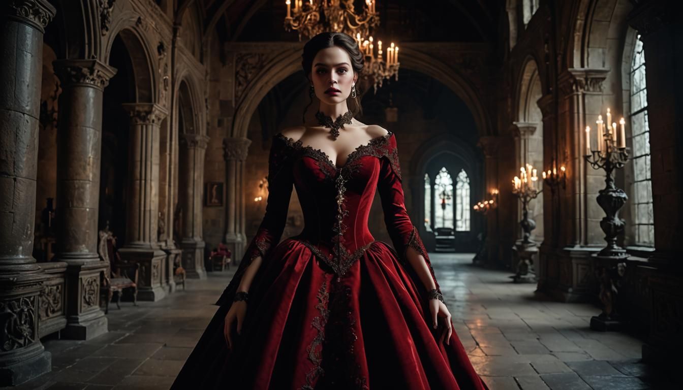 Gothic Vampiress Reigns in Castle Grandeur