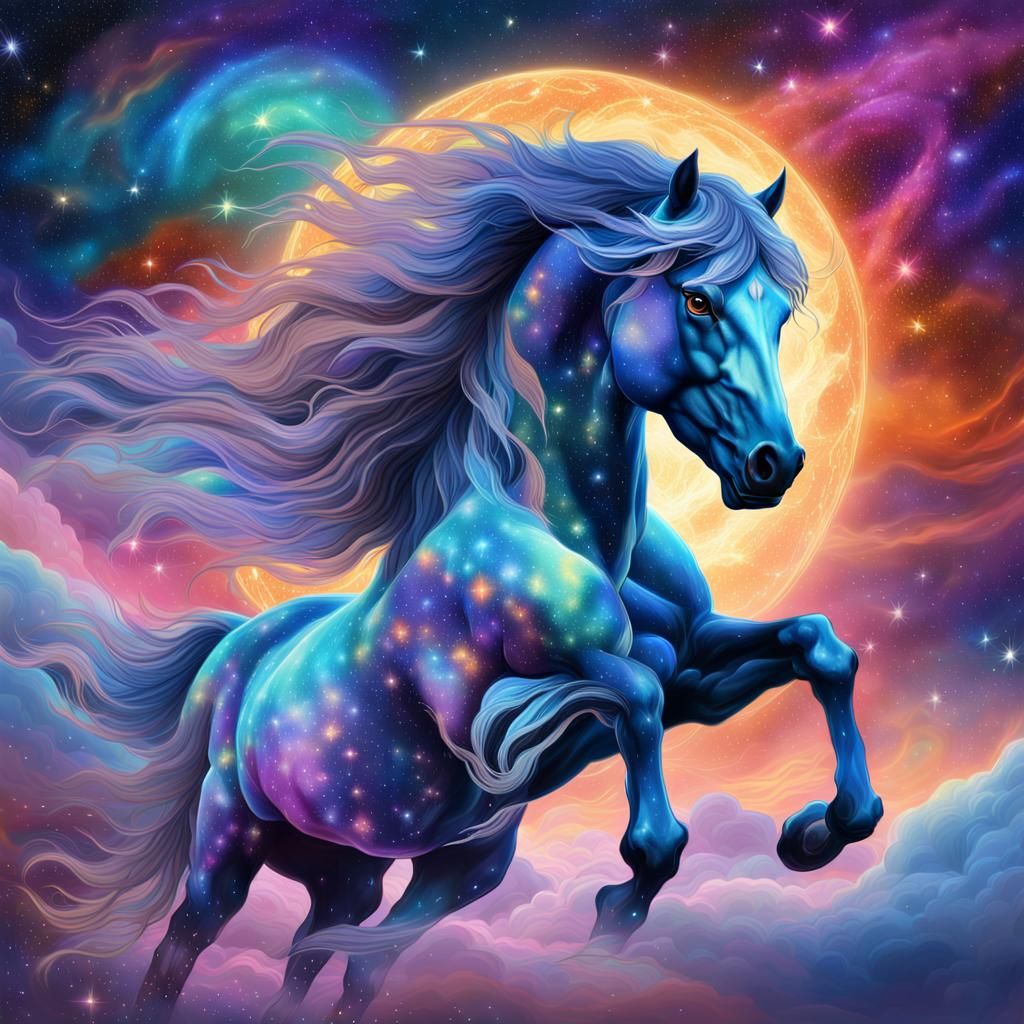 Astral Stallion Soaring Through Cosmic Landscape