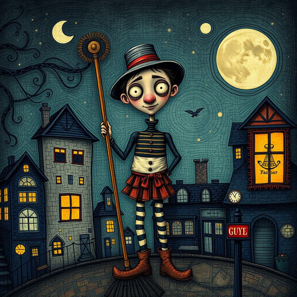 Whimsical Chimney Sweep in Pointillism Art