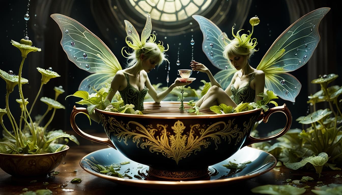 Unseelie Fairies Bathing in Blood: Dark Fantasy Art