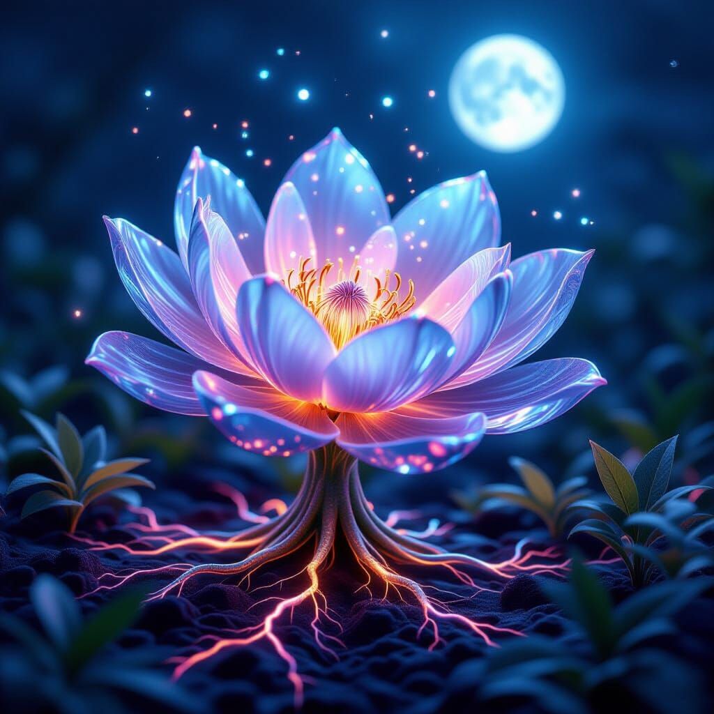 Crystalline Whisperbloom Flower Pulsing with Light