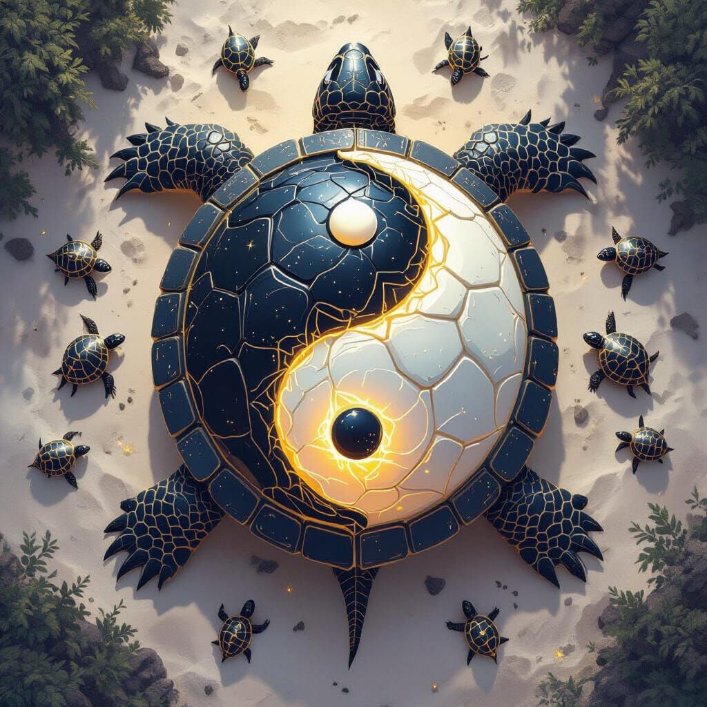 Colossal Yin-Yang Turtle Surrounded by Smaller Turtles