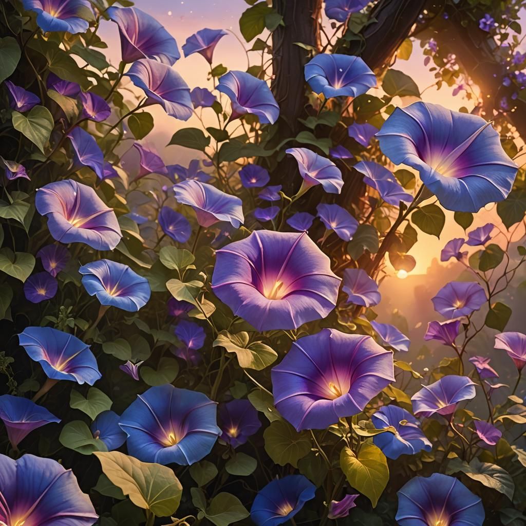Lush Morning Glory Sunset in Fantasy Landscape