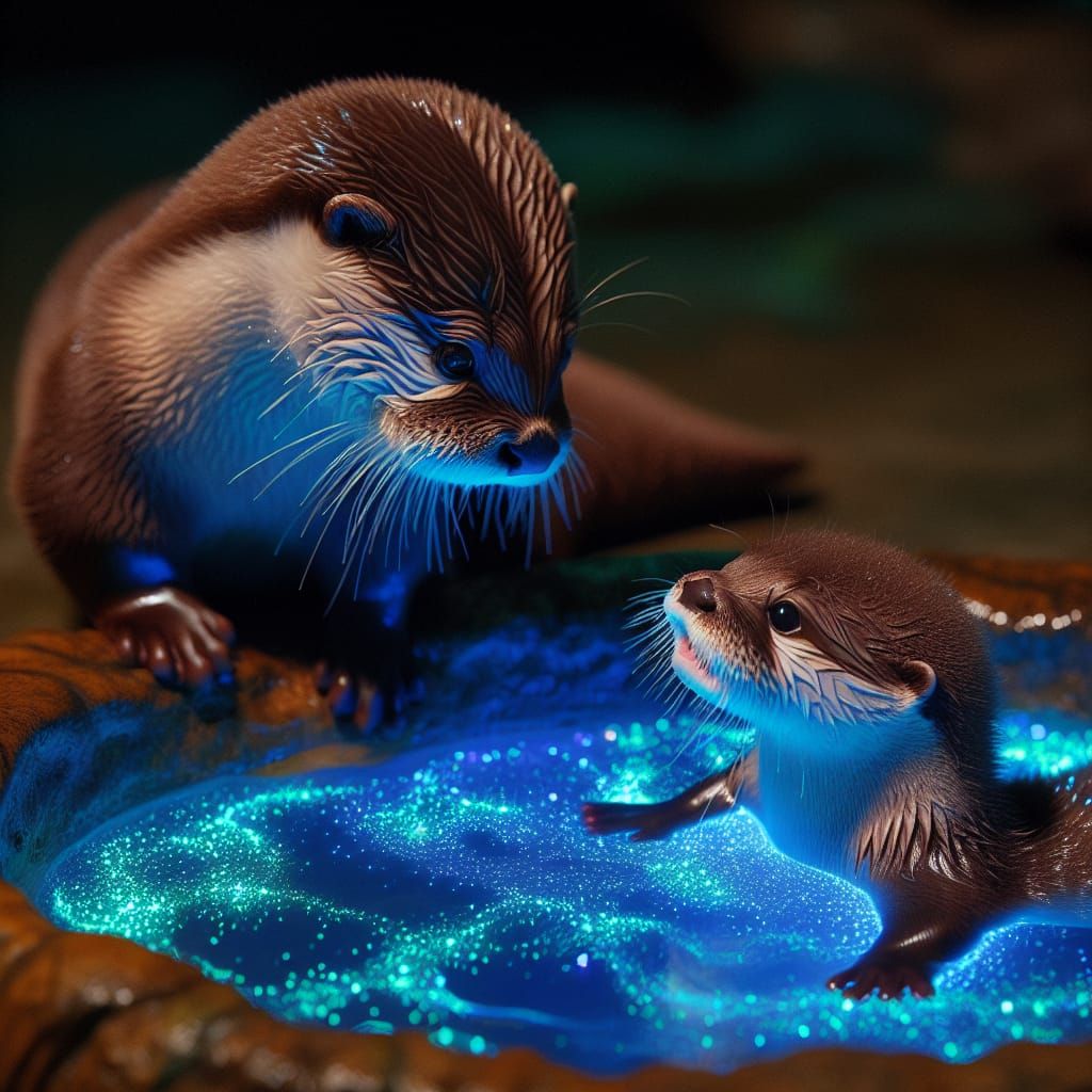 Baby Norman the otter has a night swim