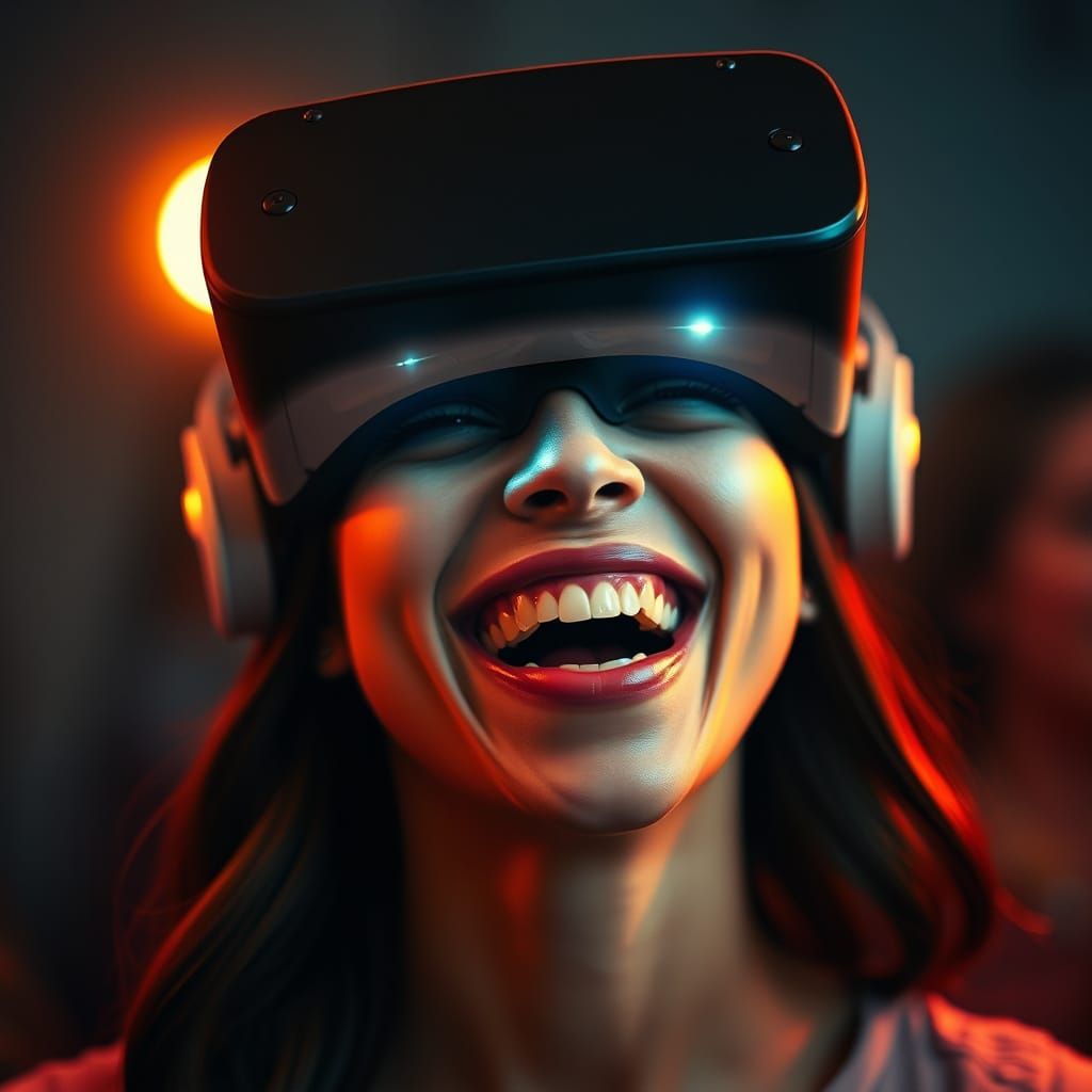 Woman in VR Headset Captured in Cinematic Lighting