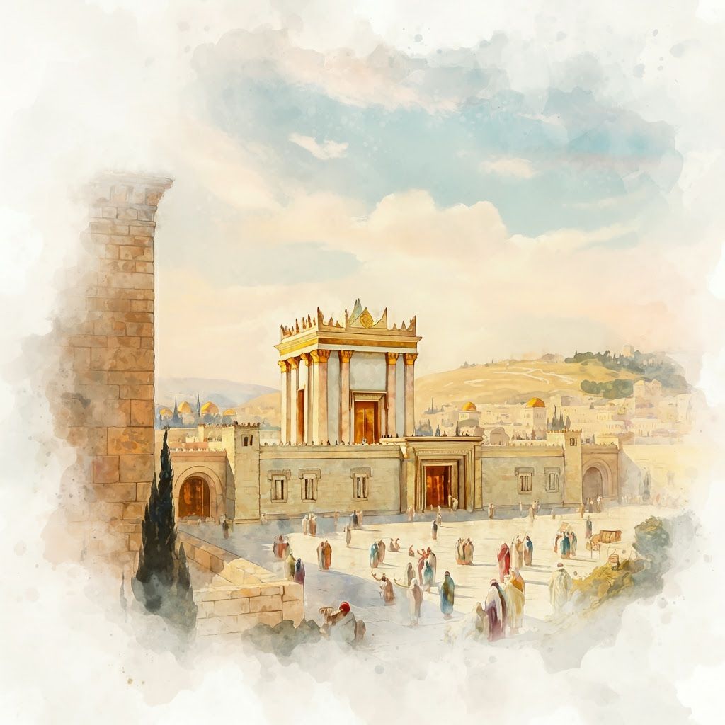 Jerusalem's Second Temple in Dreamy Watercolor Style