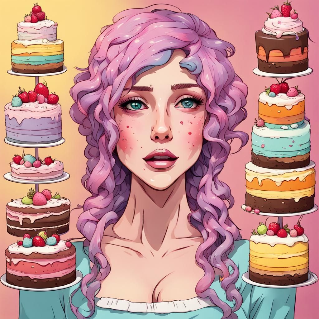 Colorful Haired Cake Queen: A Flawless AI Portrait