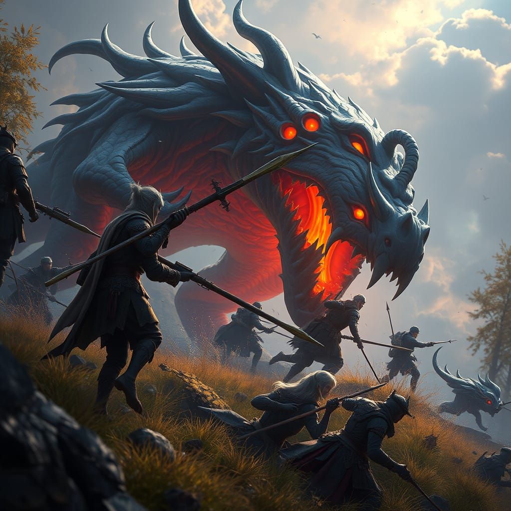 Epic Fantasy Hunting Scene in Deep, Vibrant Colors