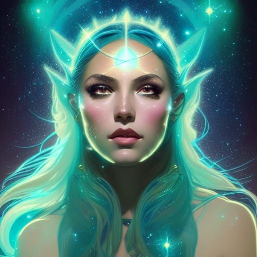 Uranus: Galactic Goddess Portrait in Ethereal Lighting
