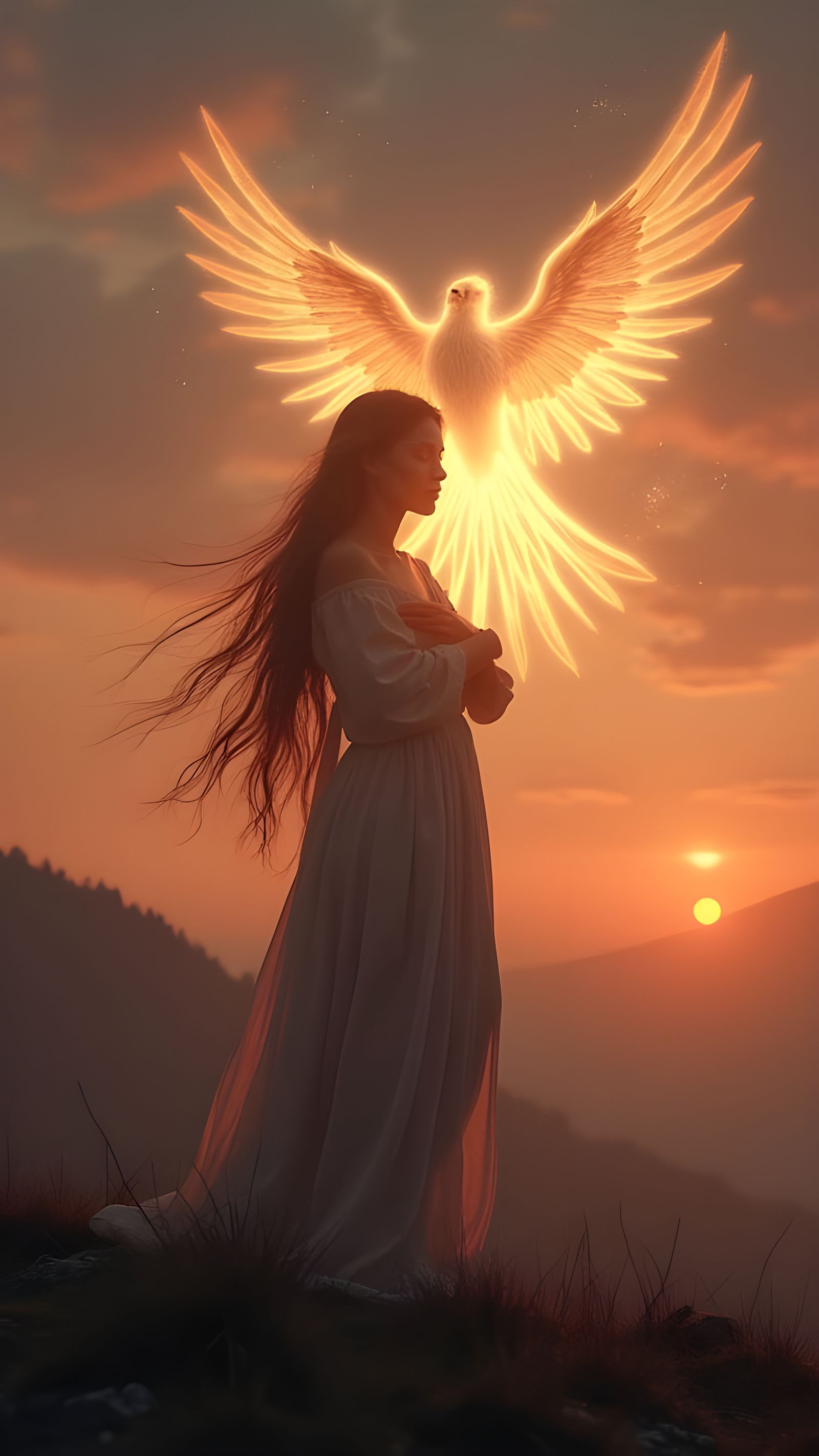 Nordic Priestess Transforms into Ethereal Spirit Bird at Daw...