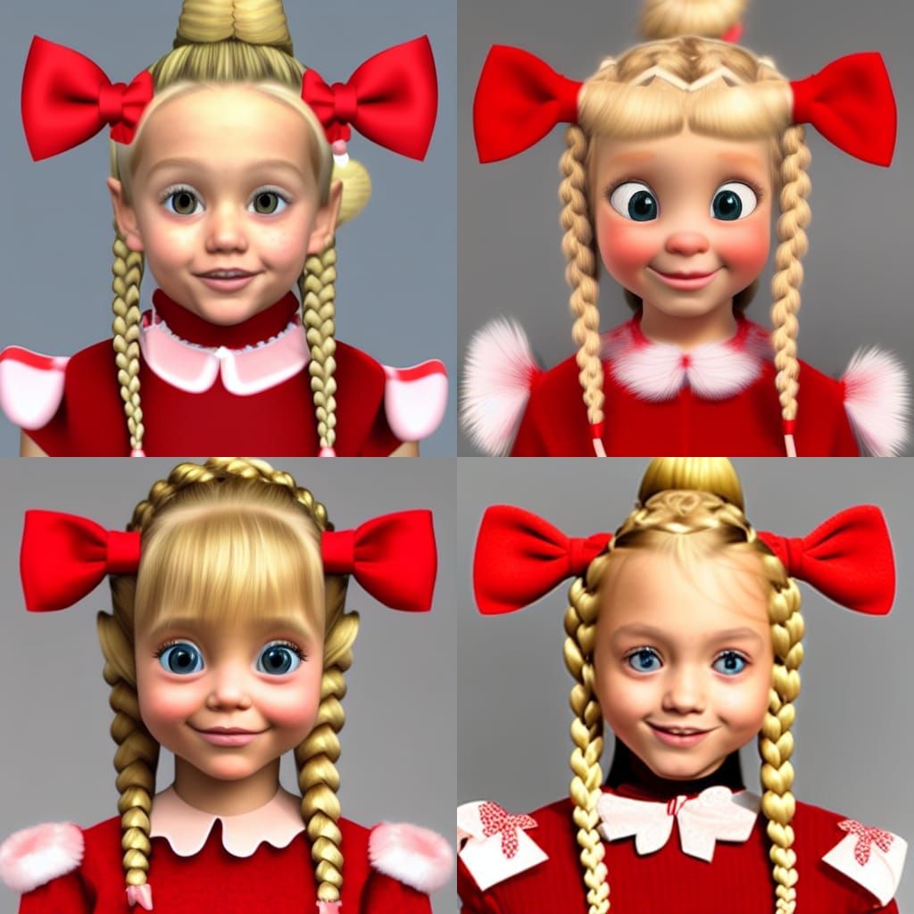 Girl with Blonde Braids, Bows, and Candy Canes