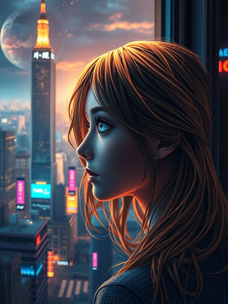 Breathtaking Cyberpunk Goddess in Introspective Gaze