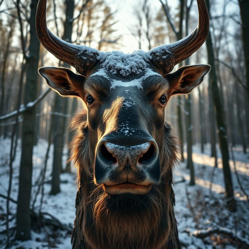 Ancient Tree Face in Snowy Woodland Landscape