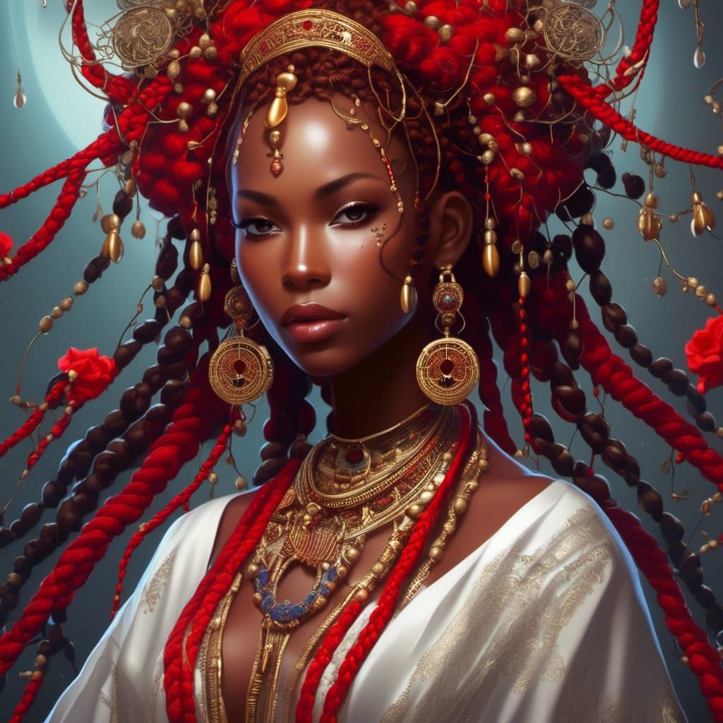 Red Braided Princess in White Silk Robe