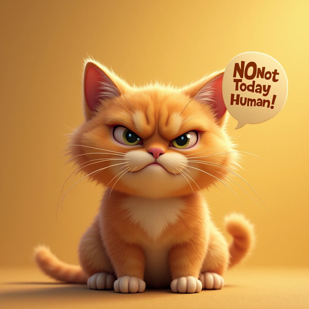 Angry Adorable Cat Says No in 3D Animation
