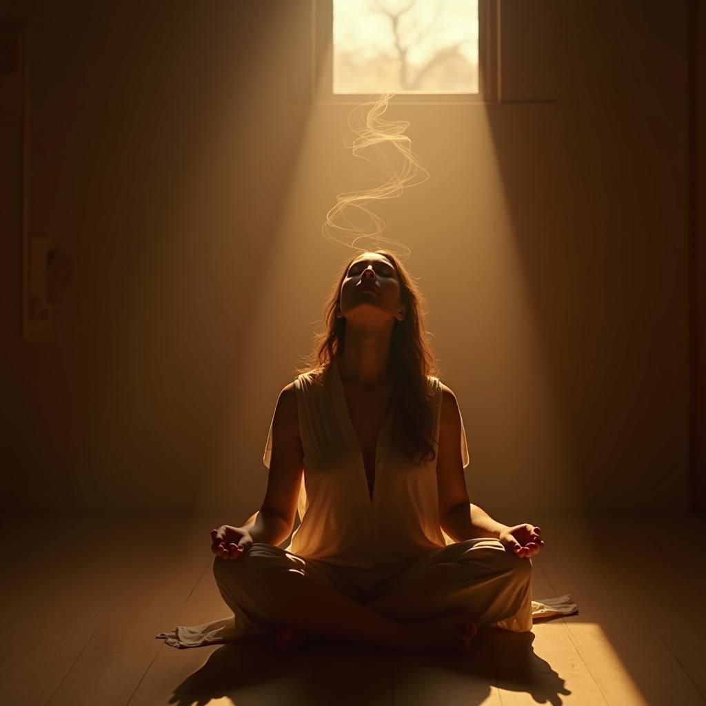 Meditative Sunrise in Minimalist Room: Cinematic Realism