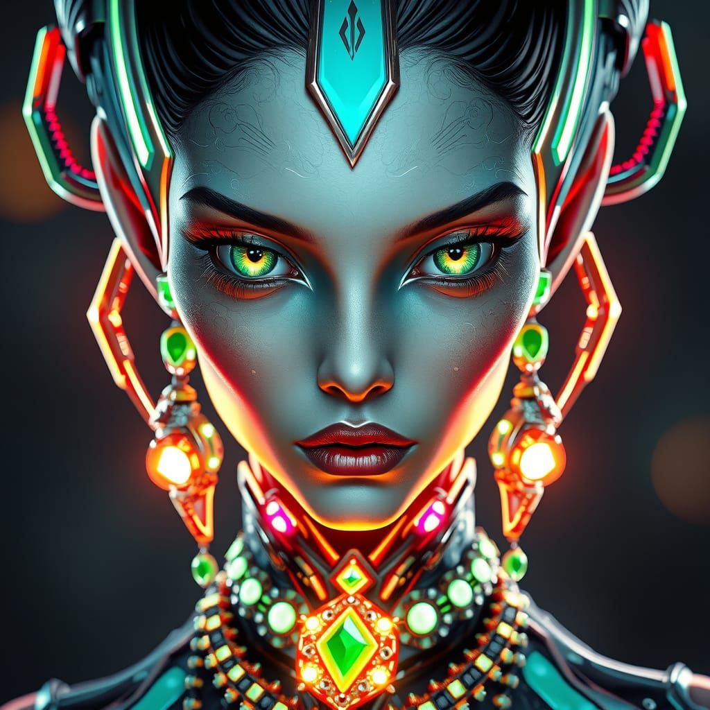 Hyperrealistic Alien Woman in Futuristic High-Fashion Attire