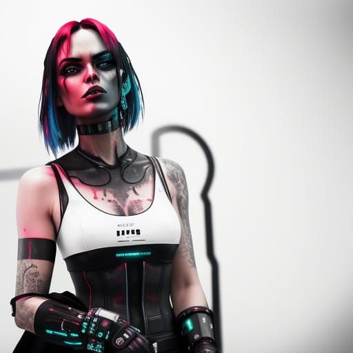 Cyberpunk Goth Model Portrait with Chrome Skin