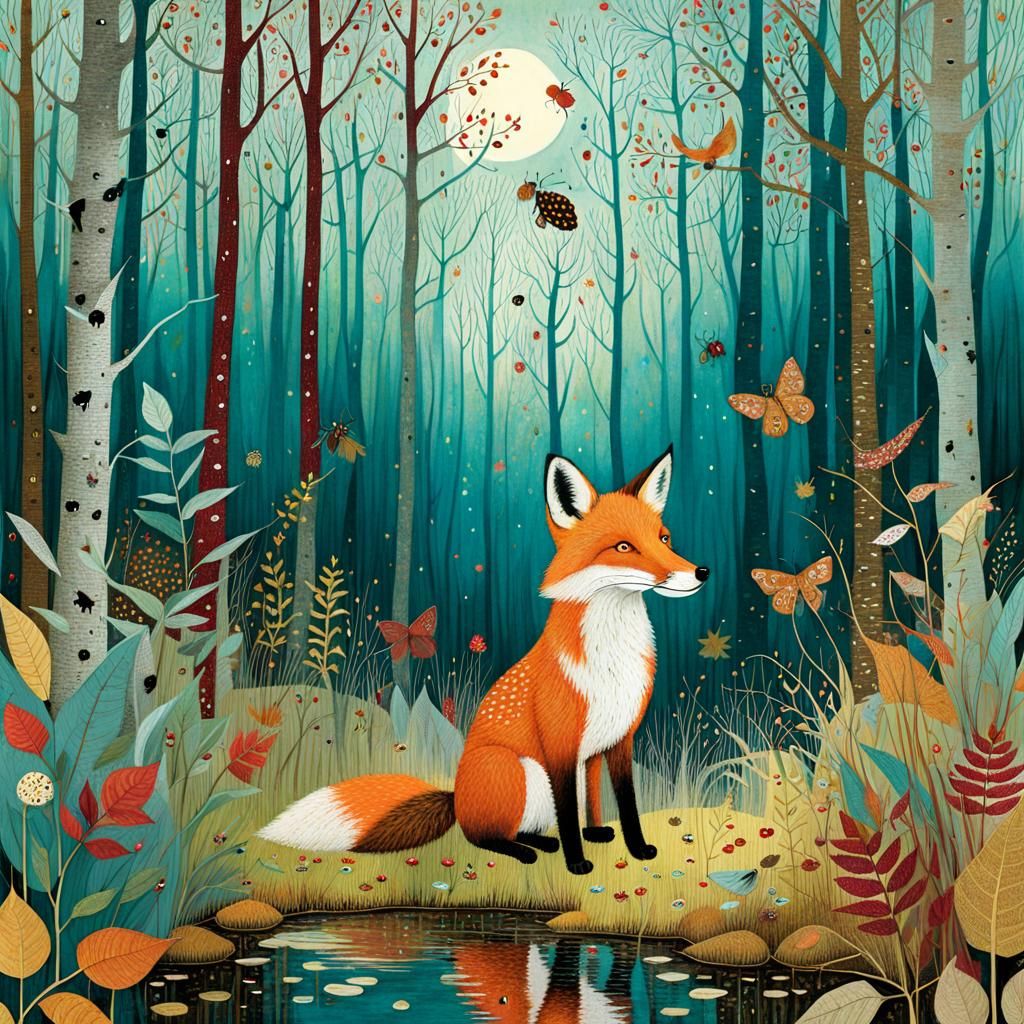 Autumn Fox Illustration in Klimt Style