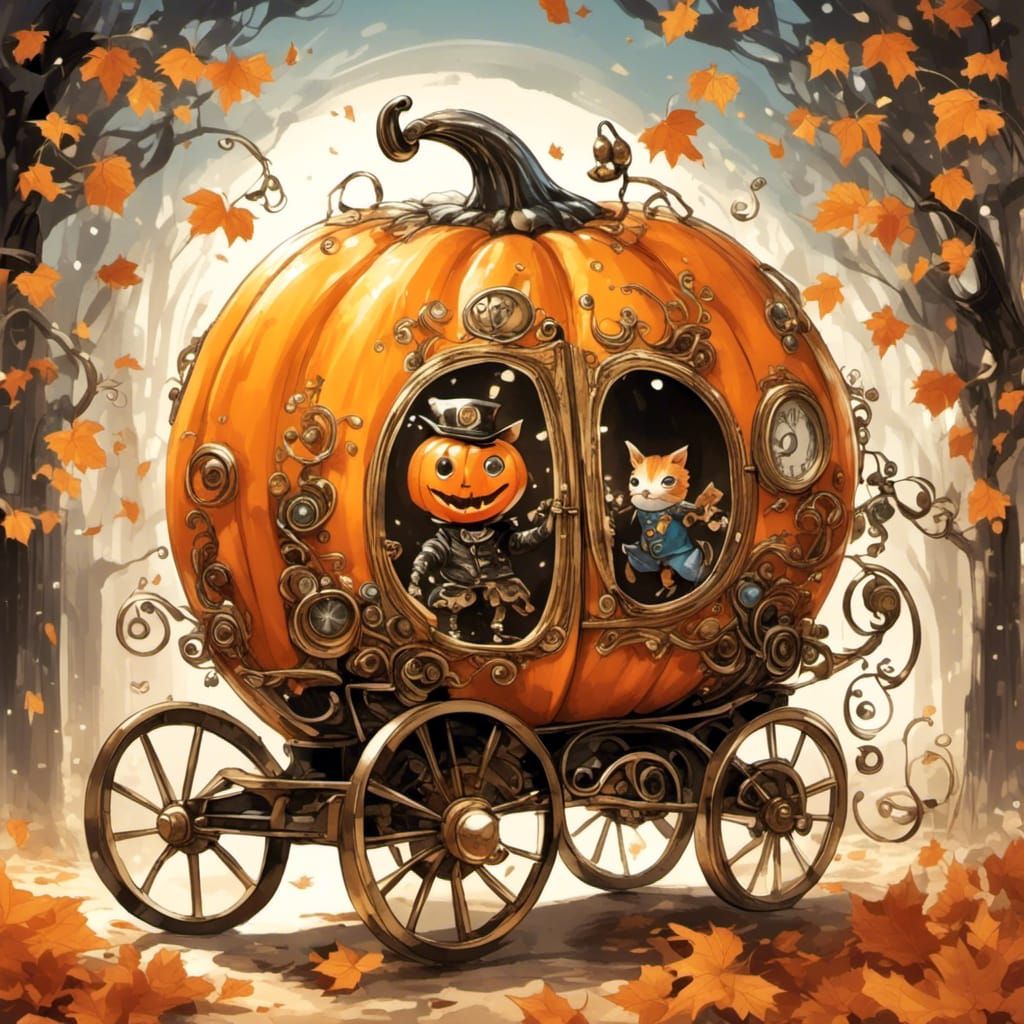 Pumpkin Carriage in Storybook Illustration Style