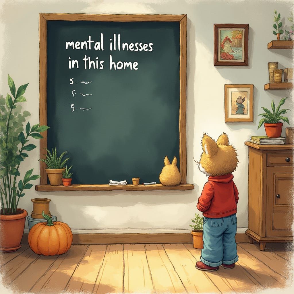 Cozy Home Mental Health Chalkboard, Watercolor Style