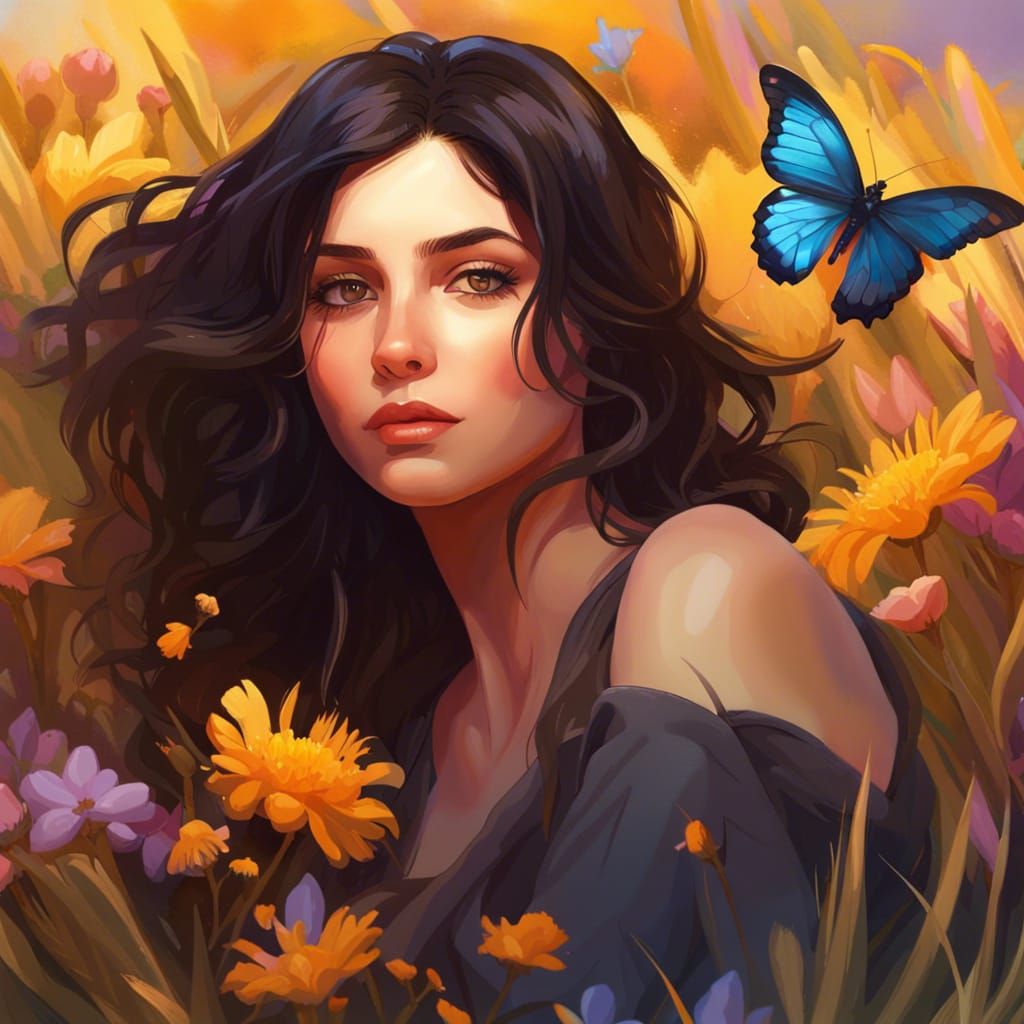 Girl in Wildflower Field: Hyperdetailed Portrait