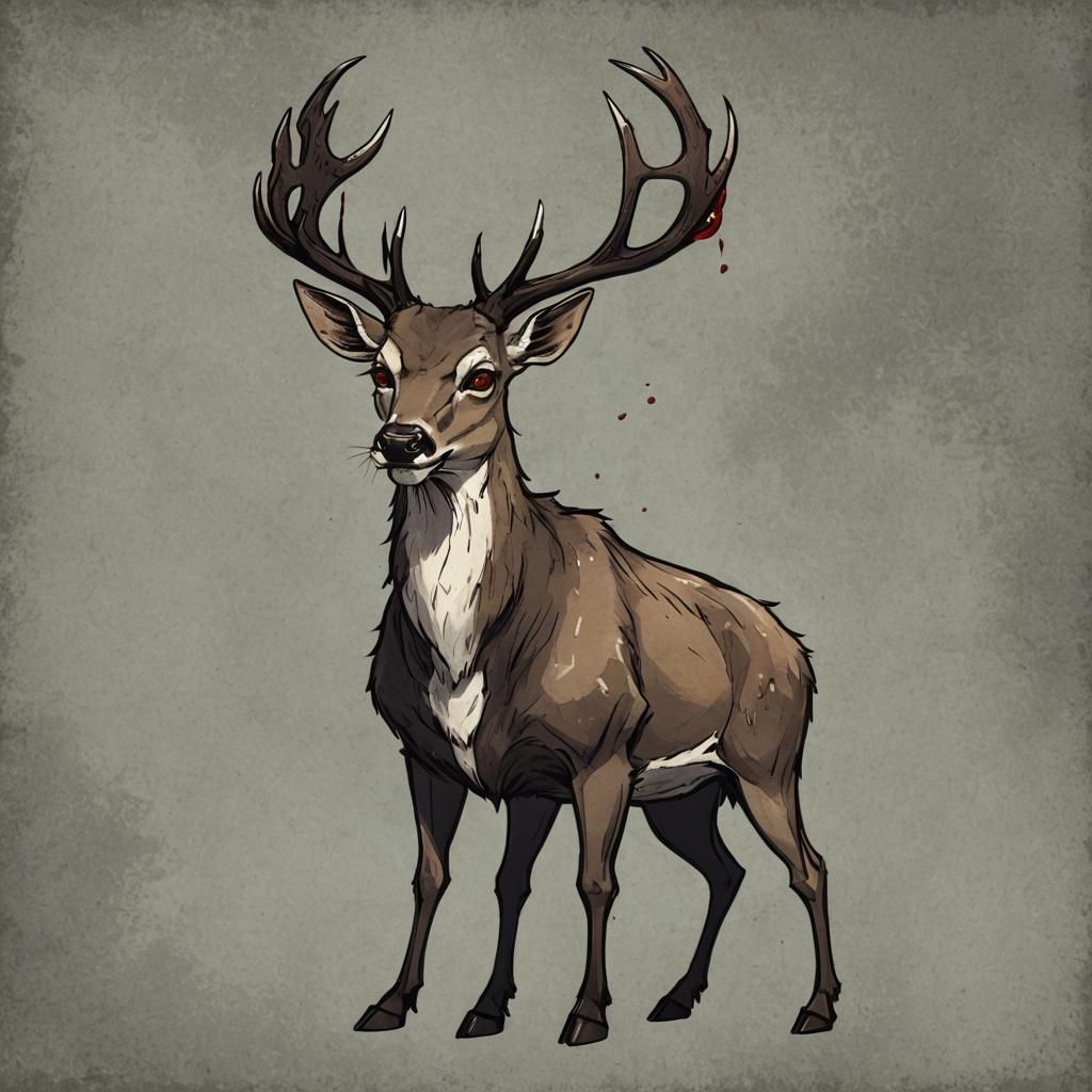 Vampire Deer in Twilight Landscape
